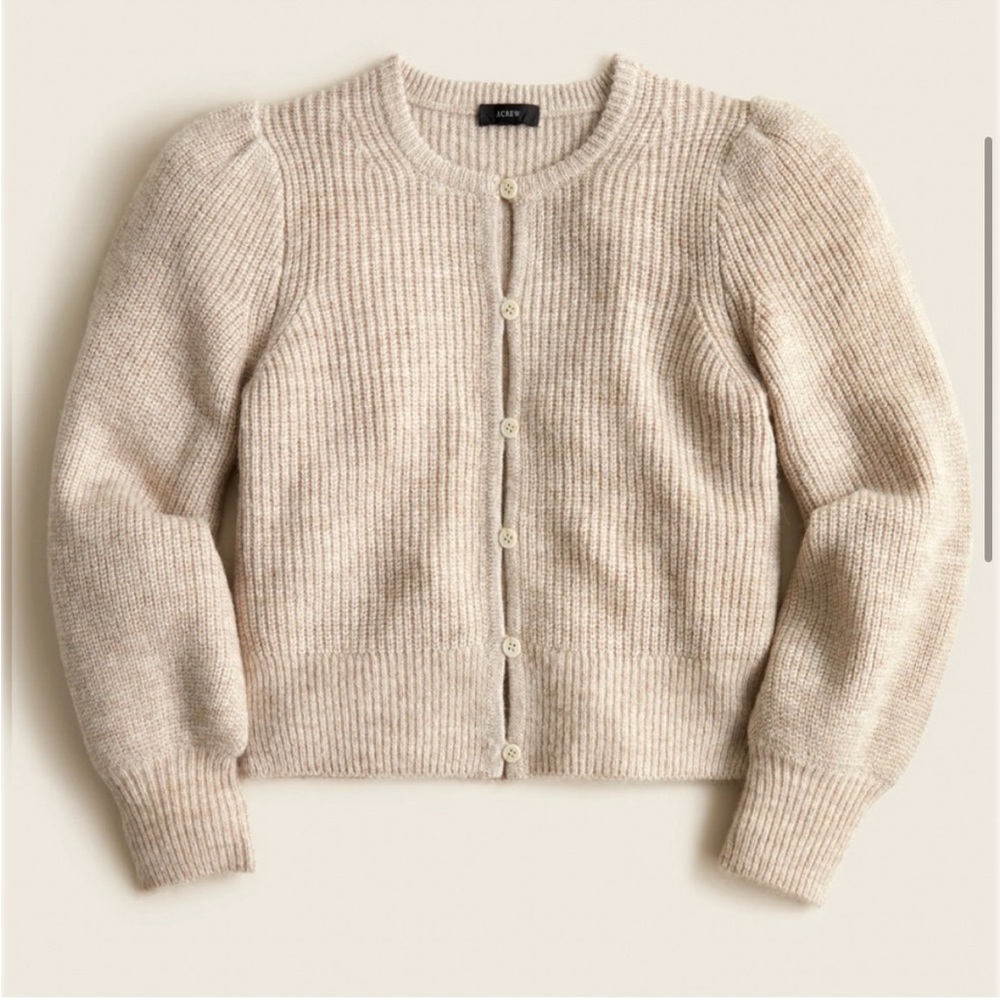 J crew Puff-sleeve lightweight alpaca blend cardigan. Beige, small